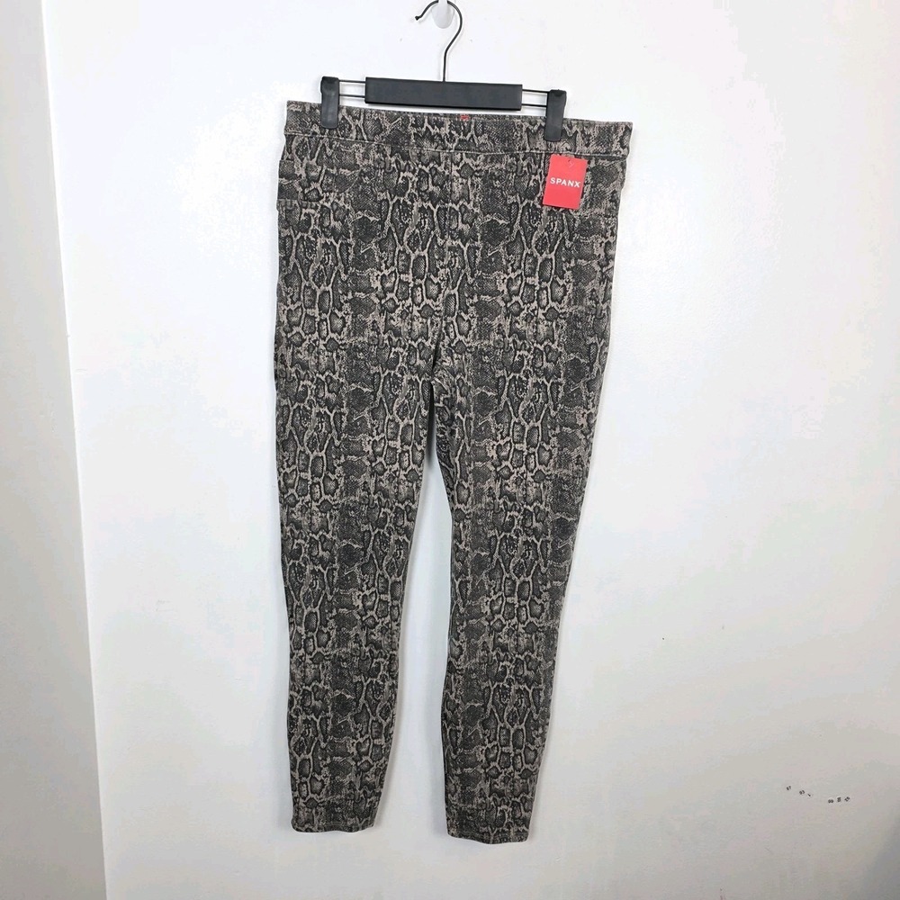 SPANX Gray Taupe Snakeskin Jean-Ish Stretch Ankle Leggings Pull On Pants Size XL